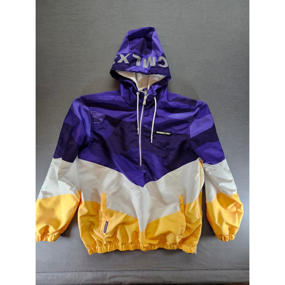 Members Only Sport Mens Windbreaker Jacket Purple Yellow Colorblock Half Zip L